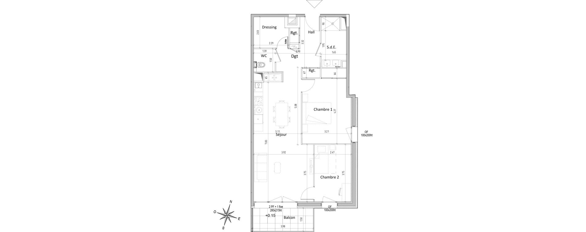 Appartement T3 de 71,98 m2 &agrave; Chamali&egrave;res Centre