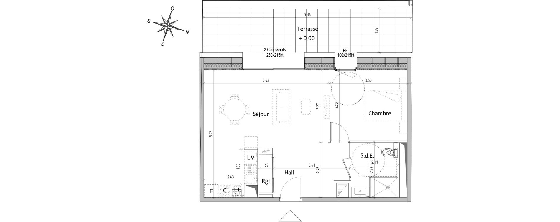 Appartement T2 de 49,31 m2 &agrave; Chamali&egrave;res Centre