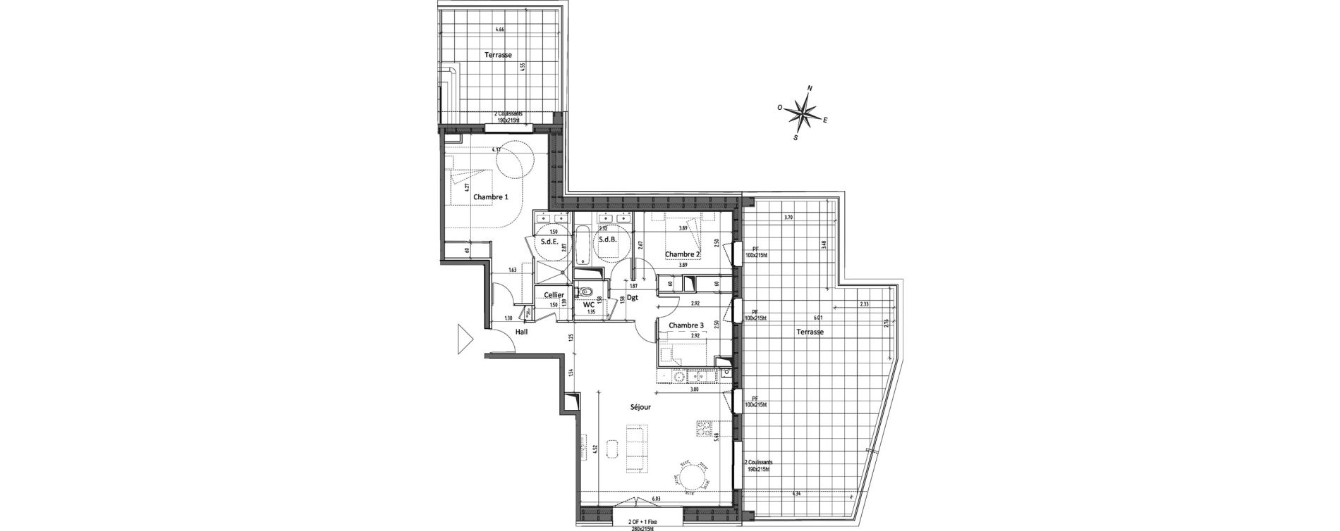 Appartement T4 de 103,52 m2 &agrave; Chamali&egrave;res Centre