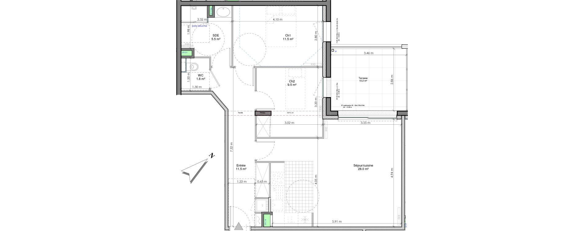 Appartement T3 de 67,70 m2 &agrave; Chamali&egrave;res Centre