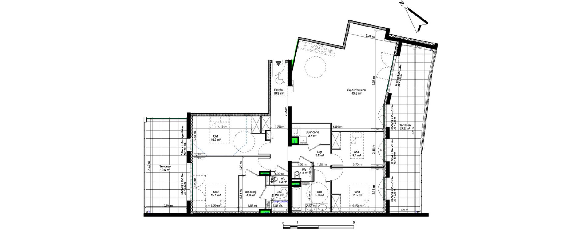 Appartement T5 de 128,70 m2 &agrave; Chamali&egrave;res Centre
