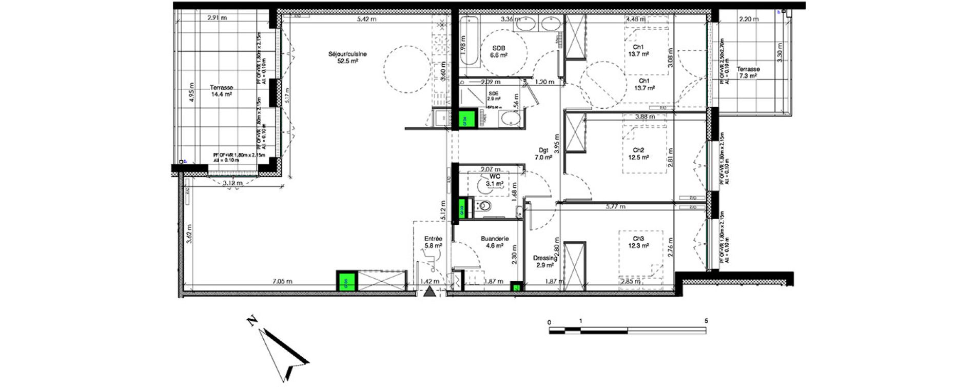 Appartement T4 de 123,90 m2 &agrave; Chamali&egrave;res Centre