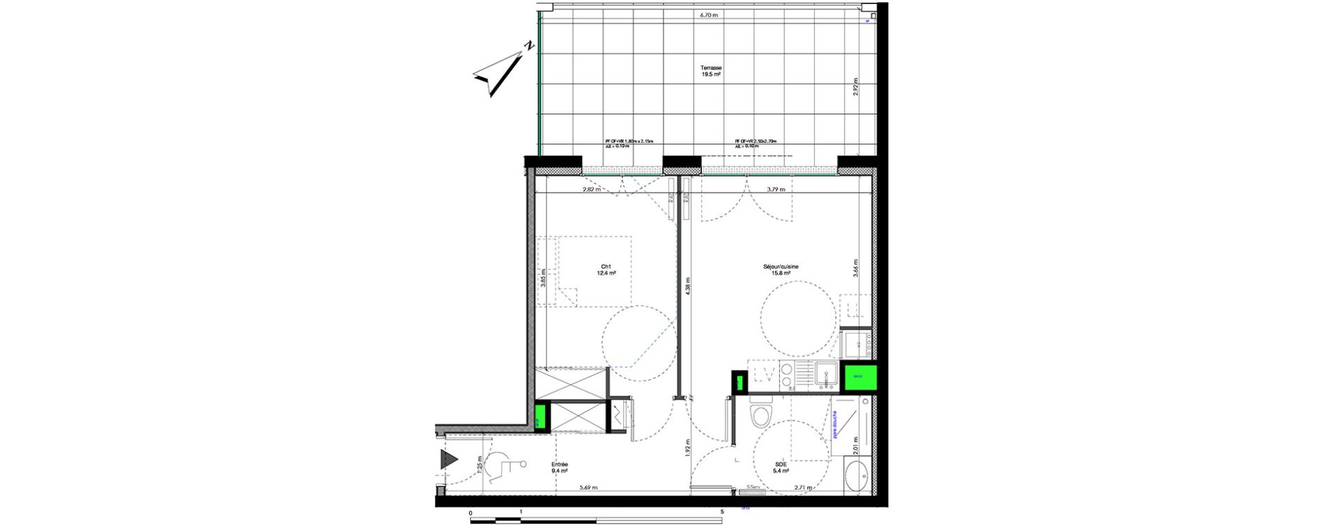 Appartement T2 de 43,00 m2 &agrave; Chamali&egrave;res Centre