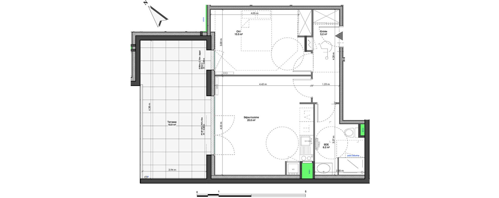 Appartement T2 de 44,70 m2 &agrave; Chamali&egrave;res Centre