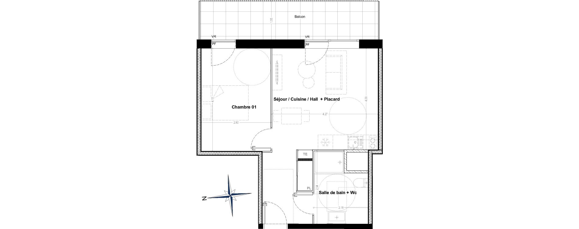 Appartement T2 de 40,34 m2 &agrave; Clermont-Ferrand Saint alyre