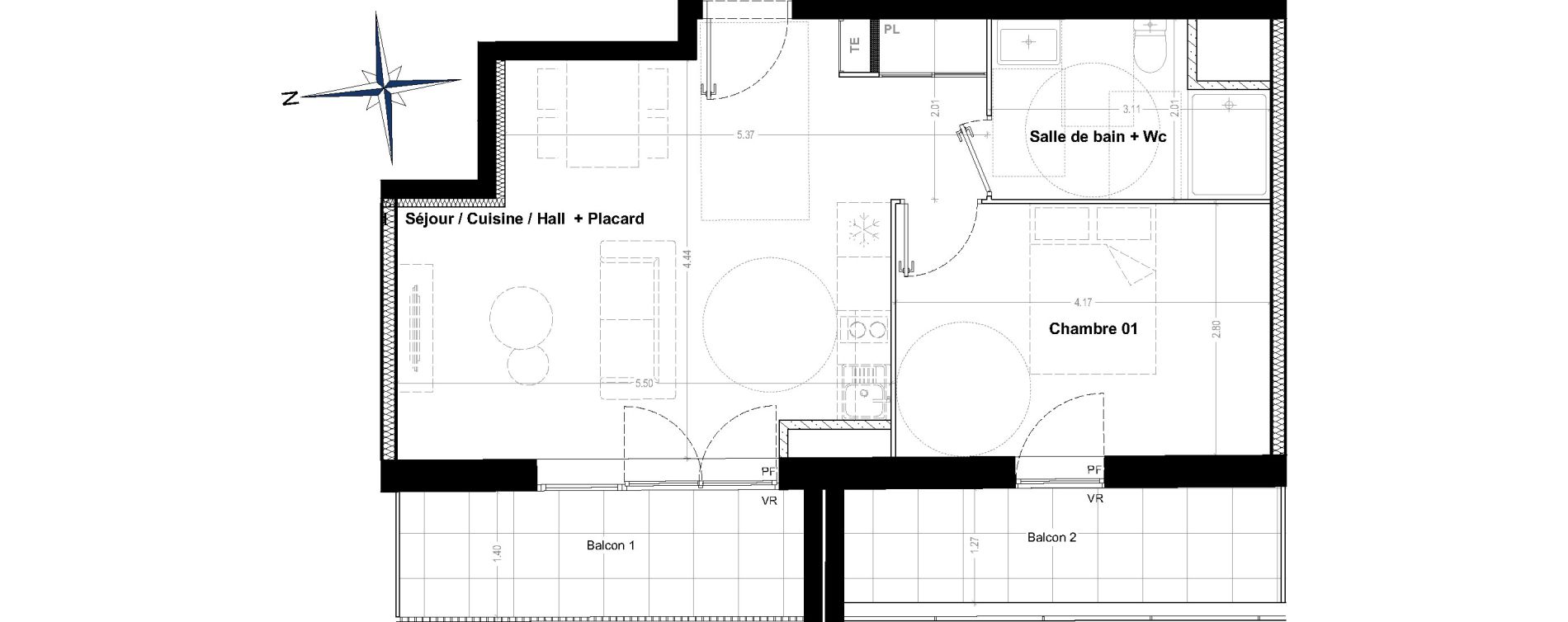 Appartement T2 de 42,05 m2 &agrave; Clermont-Ferrand Saint alyre