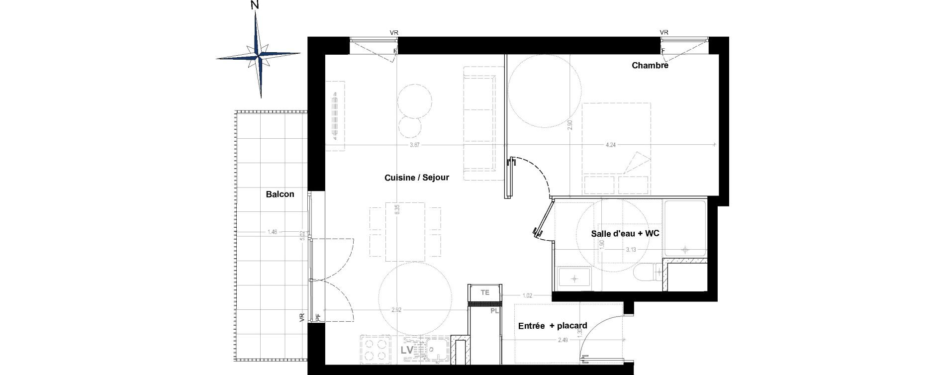 Appartement T2 de 45,56 m2 &agrave; Clermont-Ferrand Saint alyre