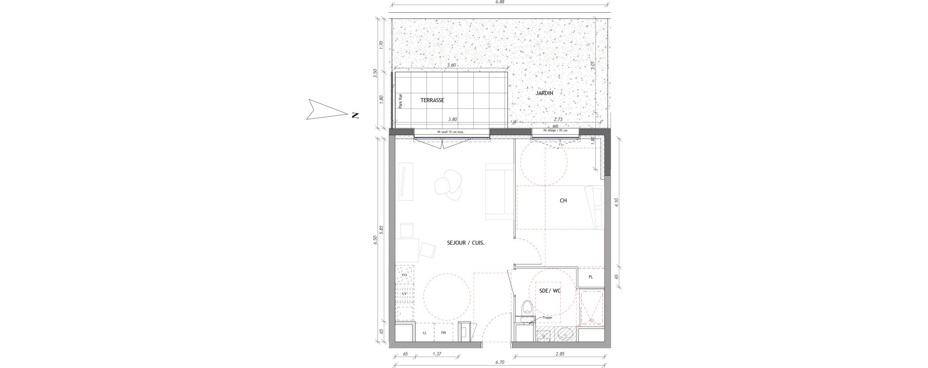 Appartement T2 de 41,26 m2 &agrave; Clermont-Ferrand La pradelle