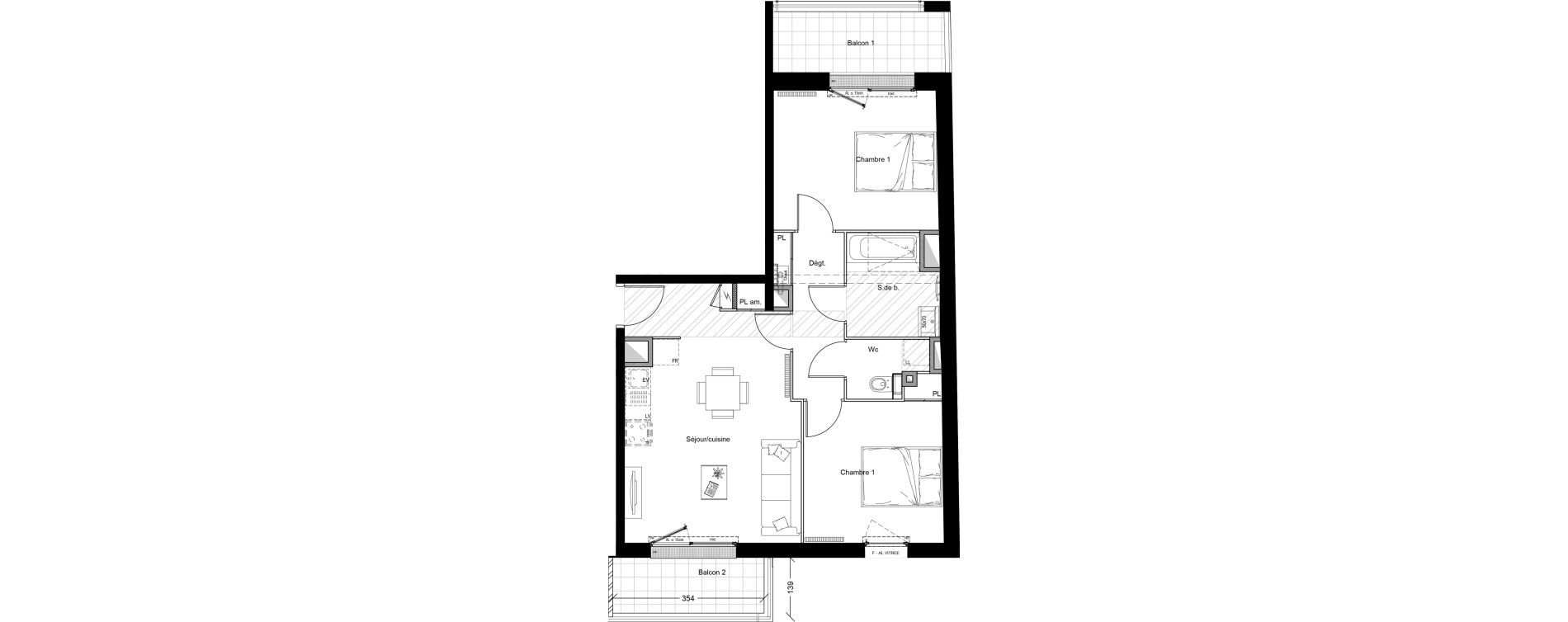 Appartement T3 de 59,40 m2 &agrave; Clermont-Ferrand P&eacute;lissier