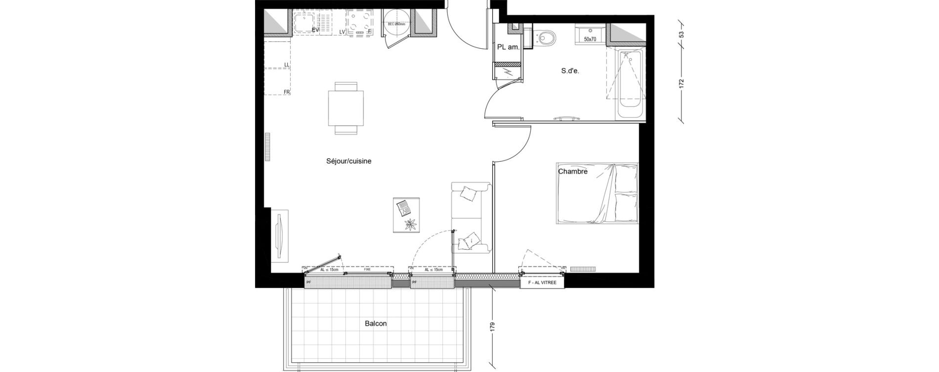 Appartement T2 de 49,10 m2 &agrave; Clermont-Ferrand P&eacute;lissier