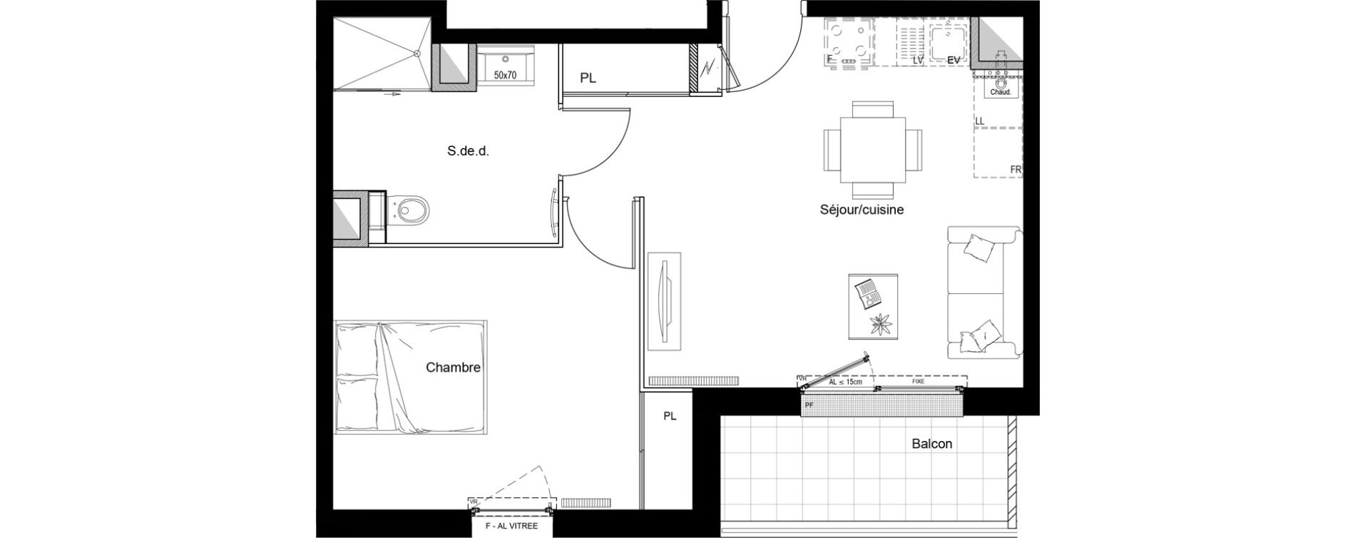 Appartement T2 de 42,50 m2 &agrave; Clermont-Ferrand P&eacute;lissier