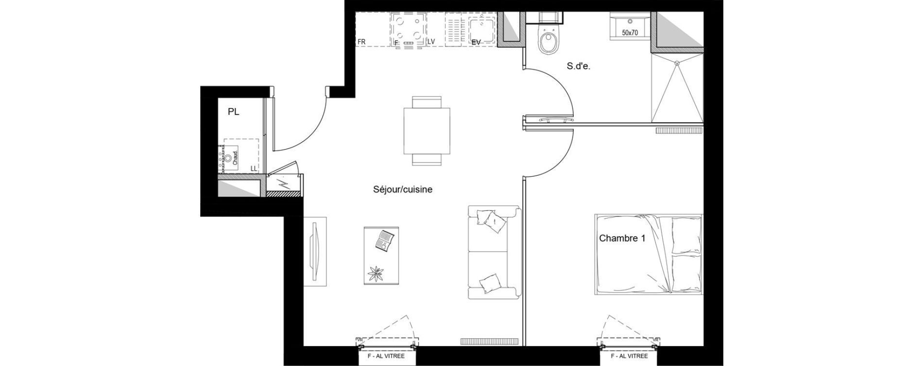 Appartement T2 de 39,90 m2 &agrave; Clermont-Ferrand P&eacute;lissier