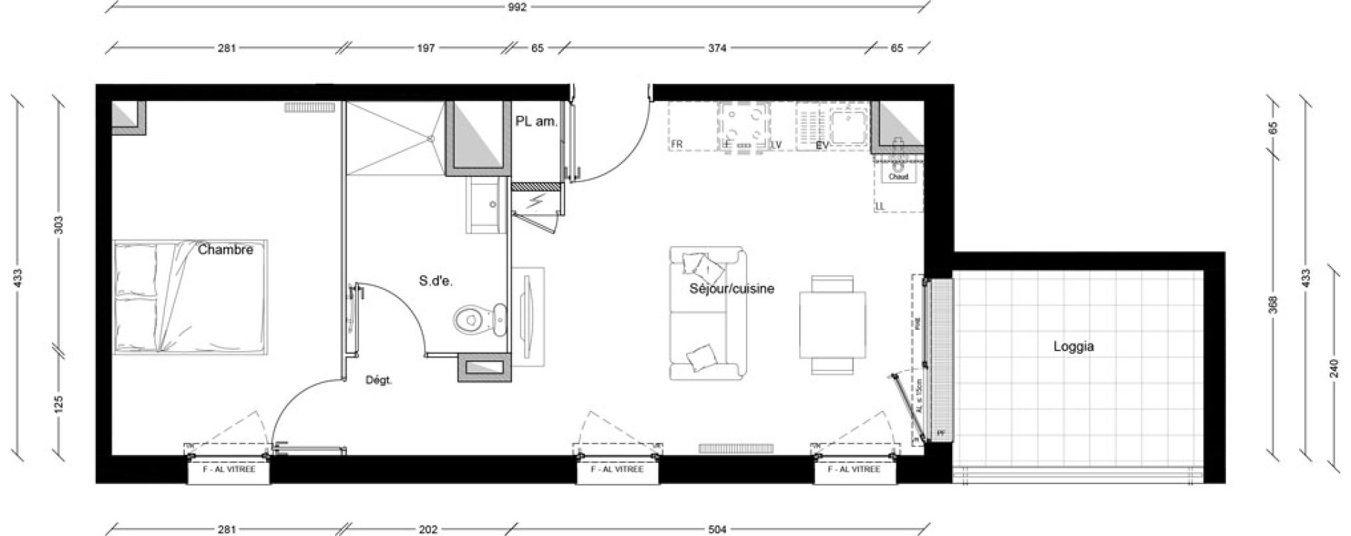 Appartement T2 de 40,70 m2 &agrave; Clermont-Ferrand P&eacute;lissier