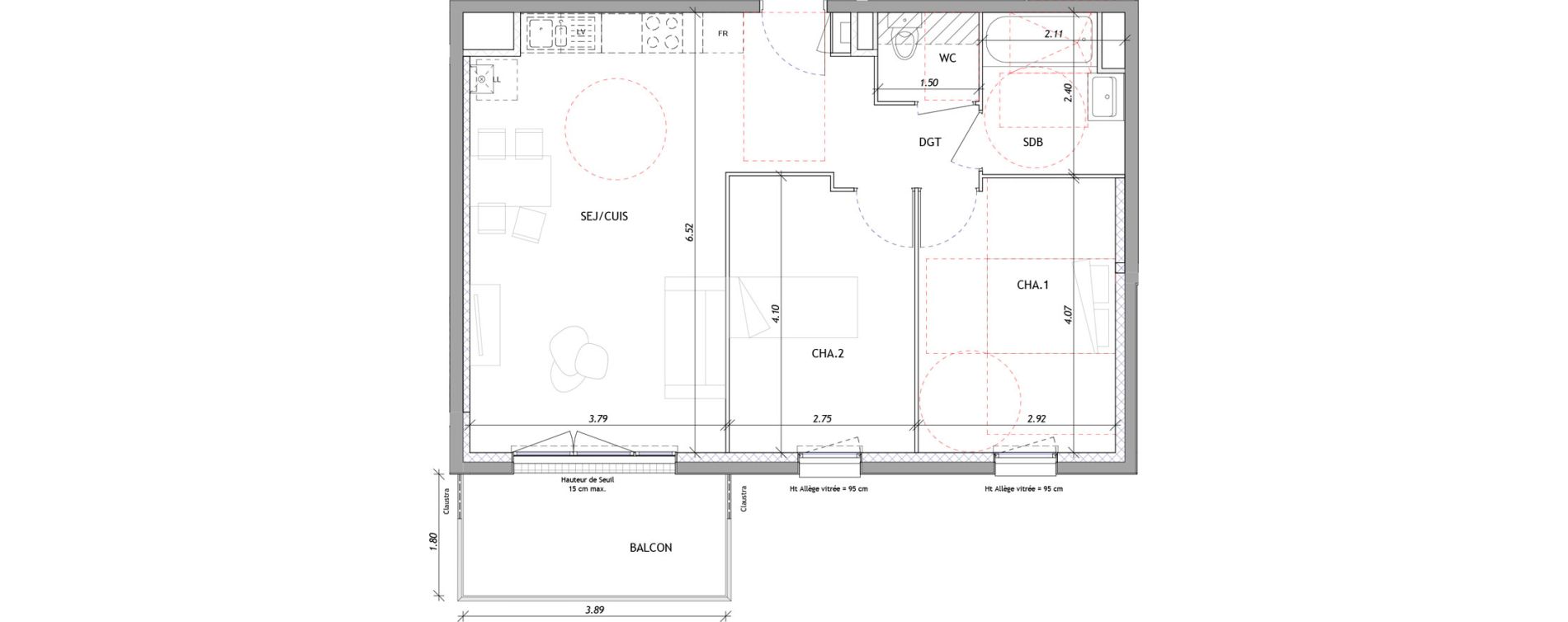 Appartement T3 de 60,43 m2 &agrave; Clermont-Ferrand Sous les vignes