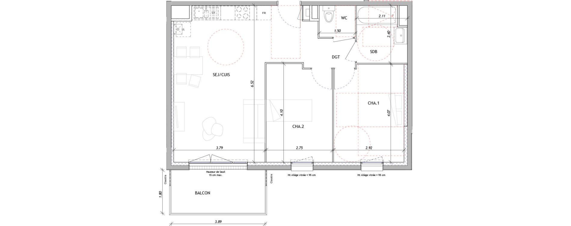 Appartement T3 de 60,45 m2 &agrave; Clermont-Ferrand Sous les vignes