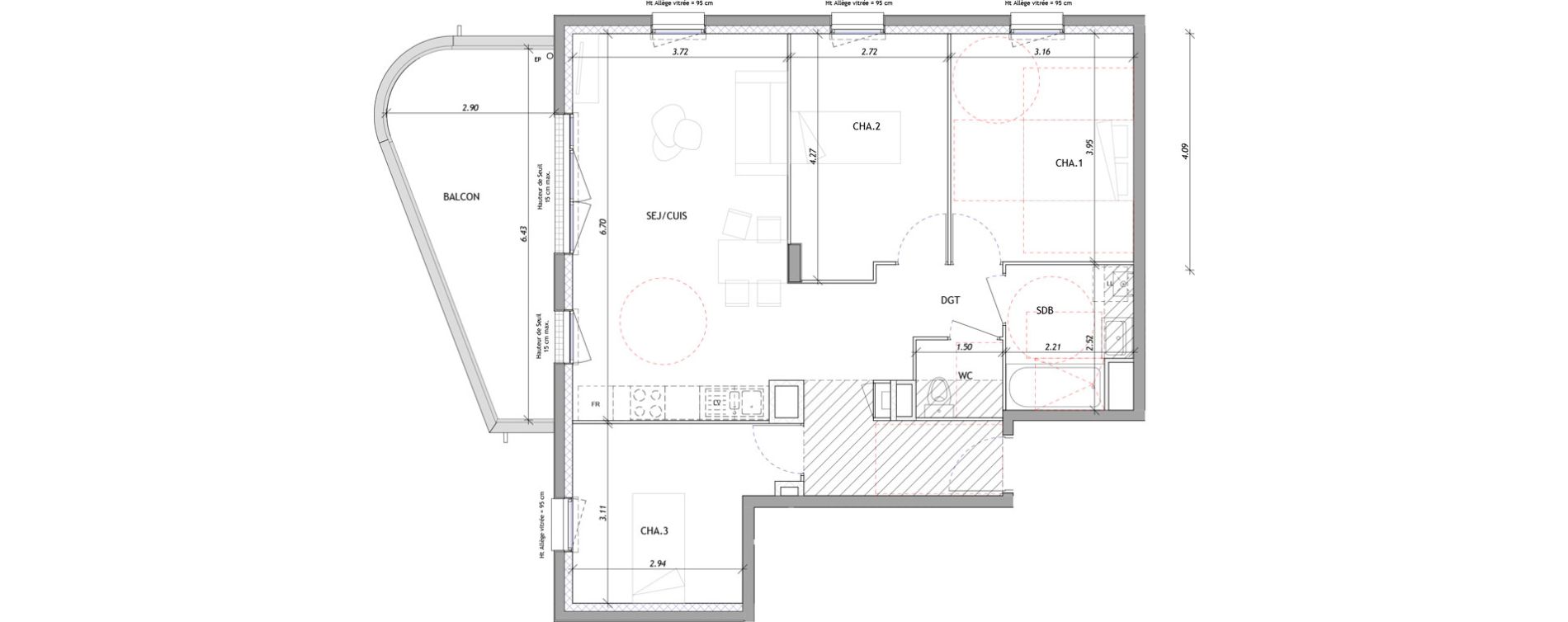 Appartement T4 de 76,82 m2 &agrave; Clermont-Ferrand Sous les vignes