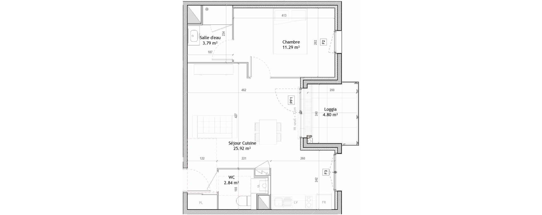 Appartement T2 de 43,84 m2 &agrave; Clermont-Ferrand Champfleuri