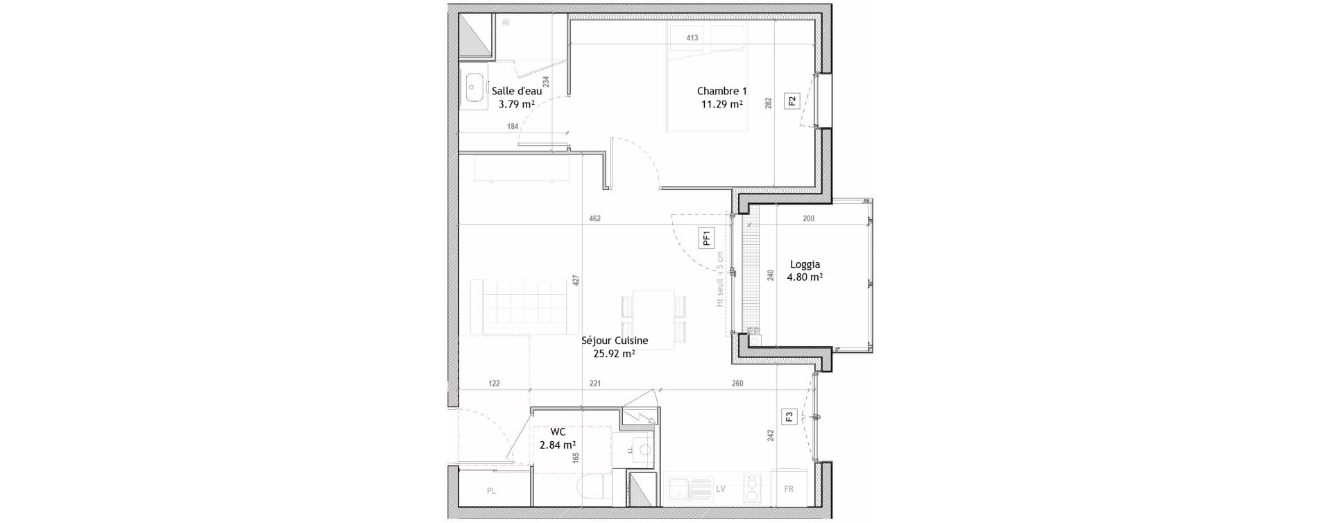 Appartement T2 de 43,84 m2 &agrave; Clermont-Ferrand Champfleuri