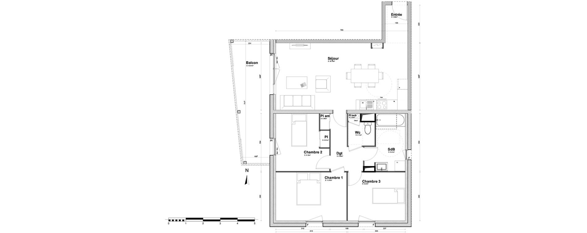 Appartement T4 de 76,87 m2 &agrave; Clermont-Ferrand Croix de neyrat