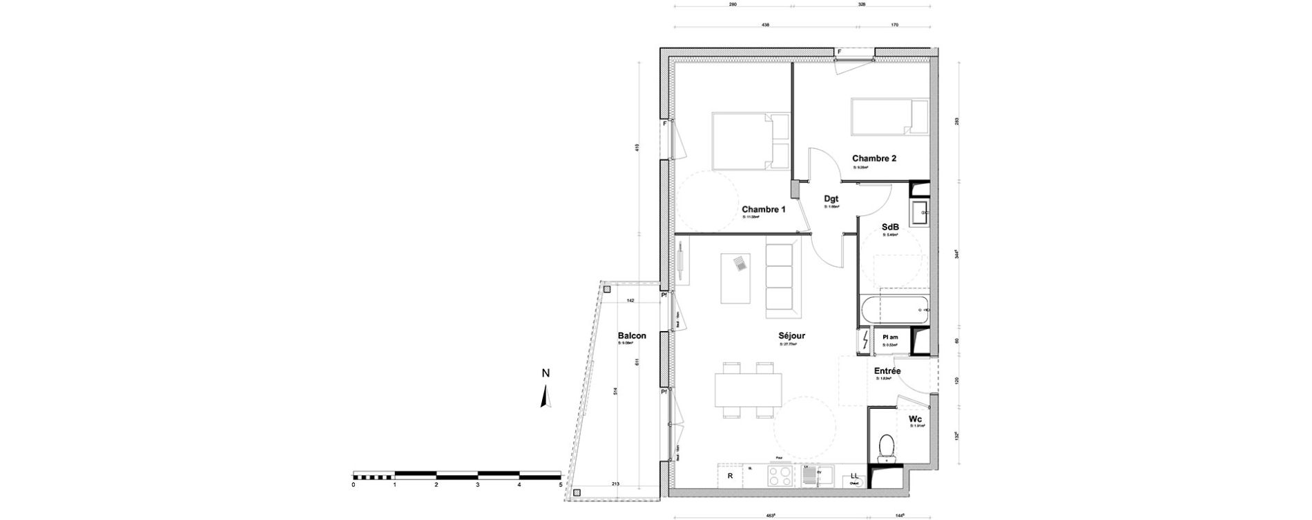Appartement T3 de 60,01 m2 &agrave; Clermont-Ferrand Croix de neyrat