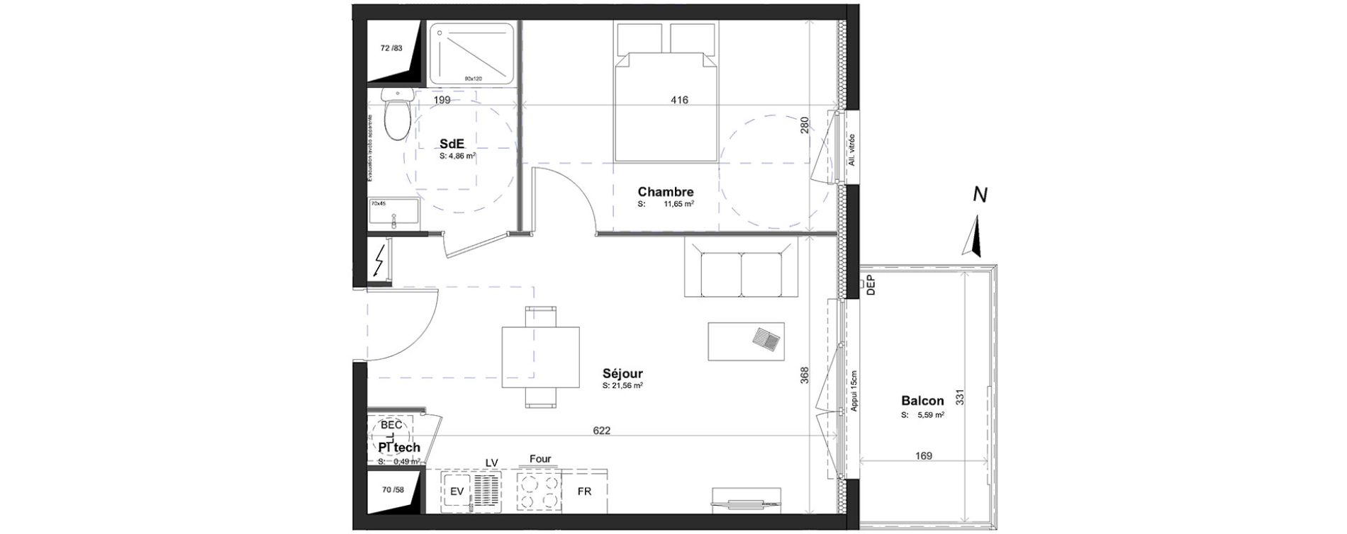 Appartement T2 de 38,56 m2 &agrave; Clermont-Ferrand Croix de neyrat