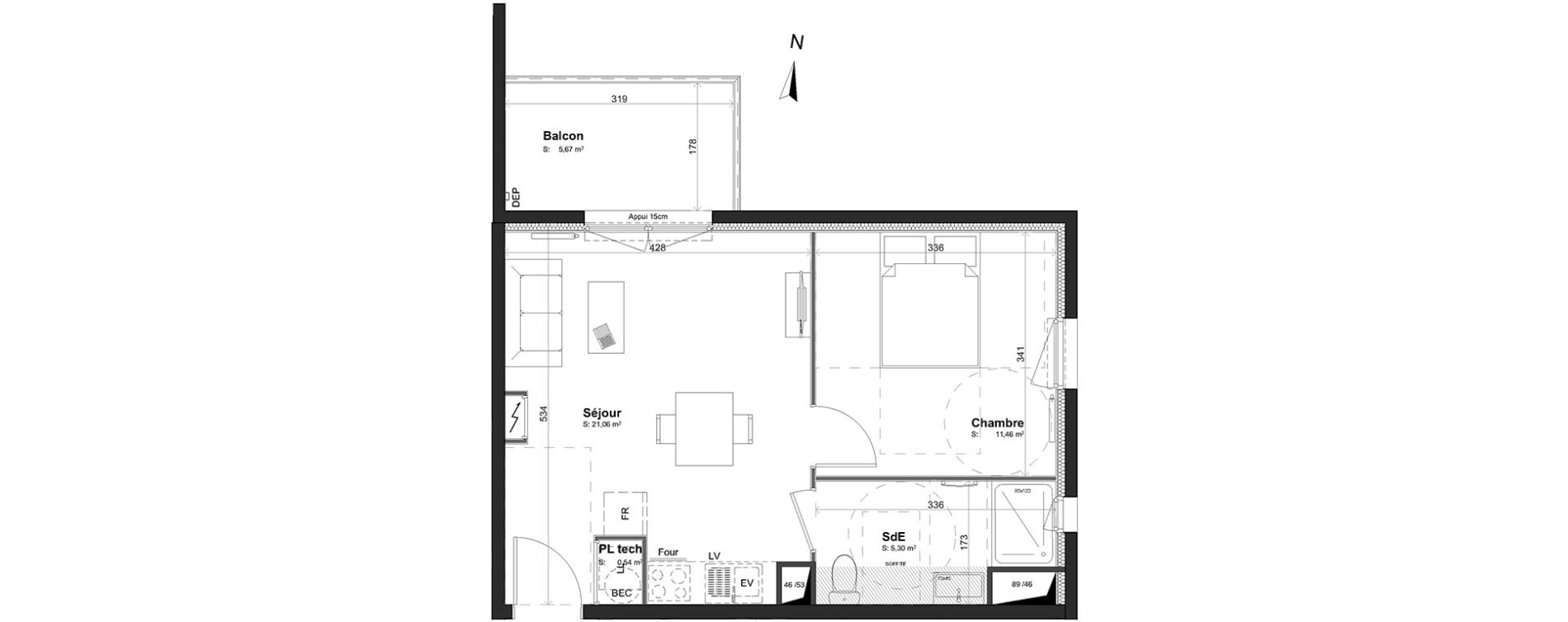 Appartement T2 de 38,36 m2 &agrave; Clermont-Ferrand Croix de neyrat