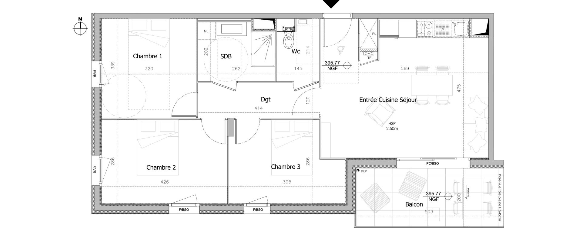 Appartement T4 de 72,14 m2 &agrave; Clermont-Ferrand Sablon - trudaine