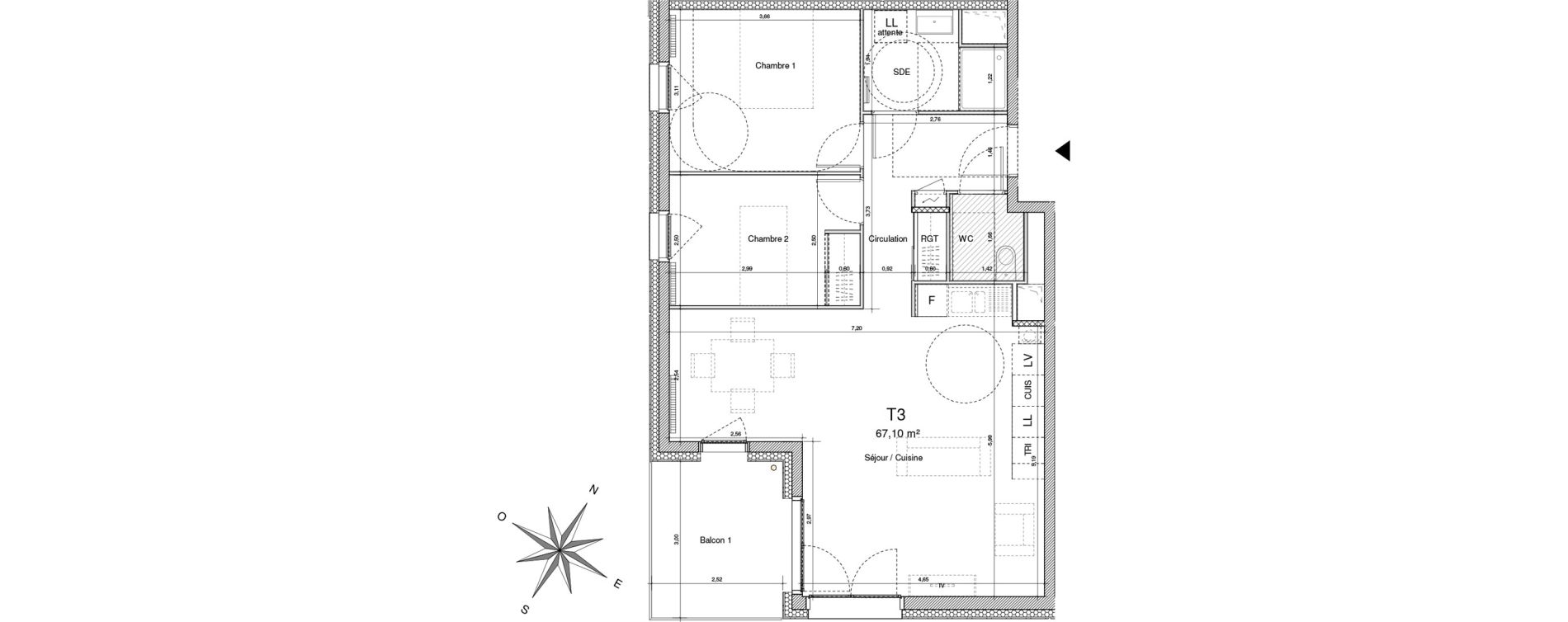 Appartement T3 de 67,10 m2 &agrave; Clermont-Ferrand Cataroux