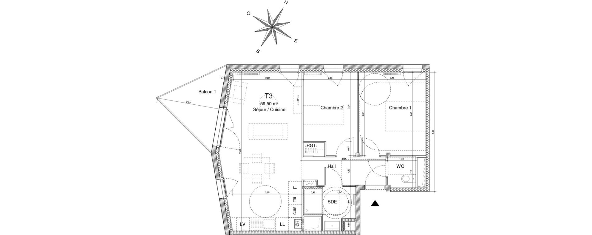 Appartement T3 de 59,50 m2 &agrave; Clermont-Ferrand Cataroux