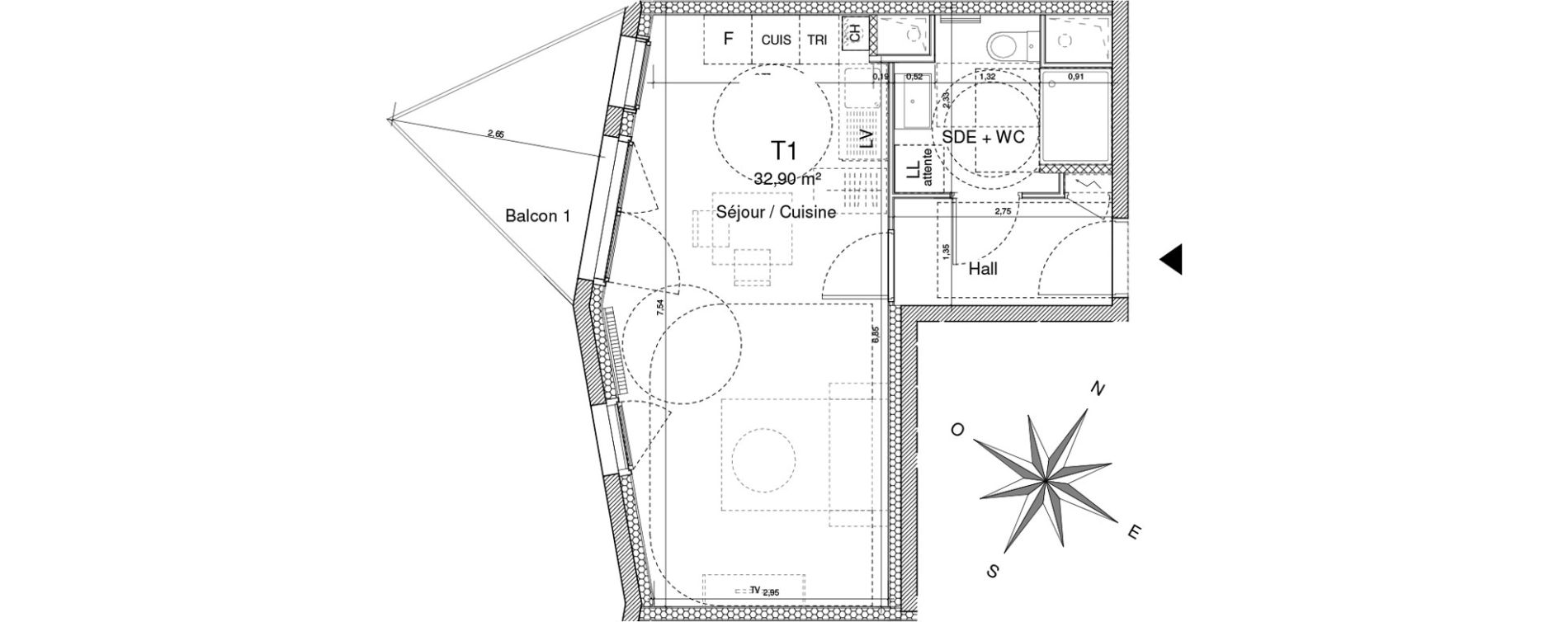 Appartement T1 de 32,90 m2 &agrave; Clermont-Ferrand Cataroux