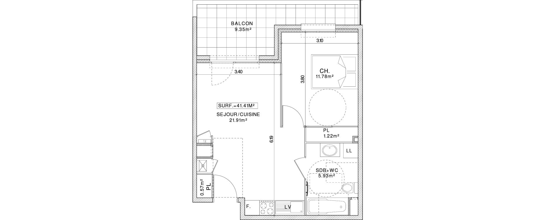 Appartement T2 de 41,41 m2 &agrave; Clermont-Ferrand Champratel