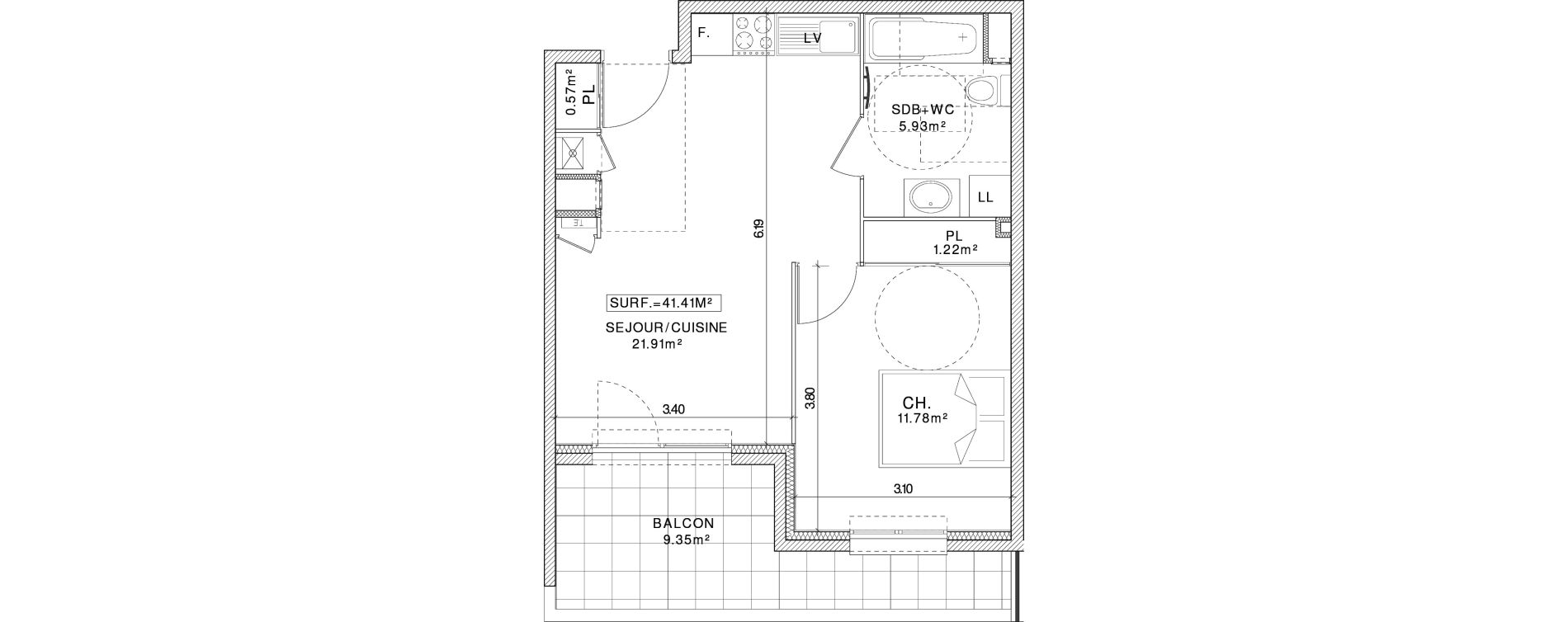 Appartement T2 de 41,41 m2 &agrave; Clermont-Ferrand Champratel