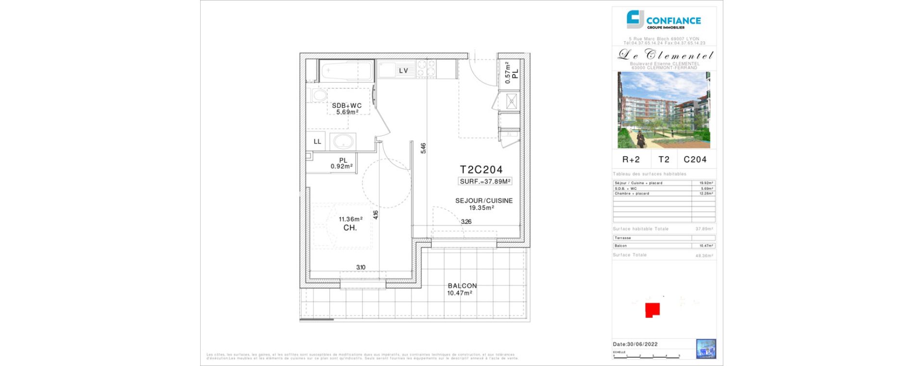 Appartement T2 de 37,89 m2 &agrave; Clermont-Ferrand Champratel