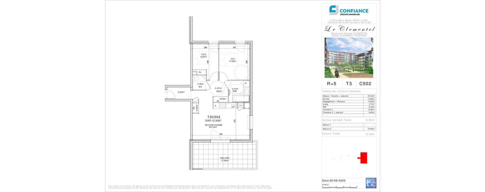 Appartement T3 de 57,85 m2 &agrave; Clermont-Ferrand Champratel