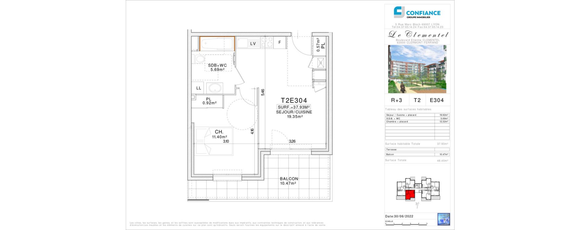 Appartement T2 de 37,93 m2 &agrave; Clermont-Ferrand Champratel