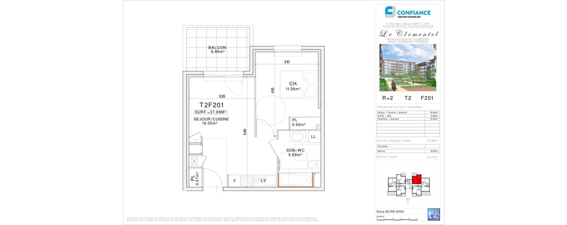 Appartement T2 de 37,89 m2 &agrave; Clermont-Ferrand Champratel