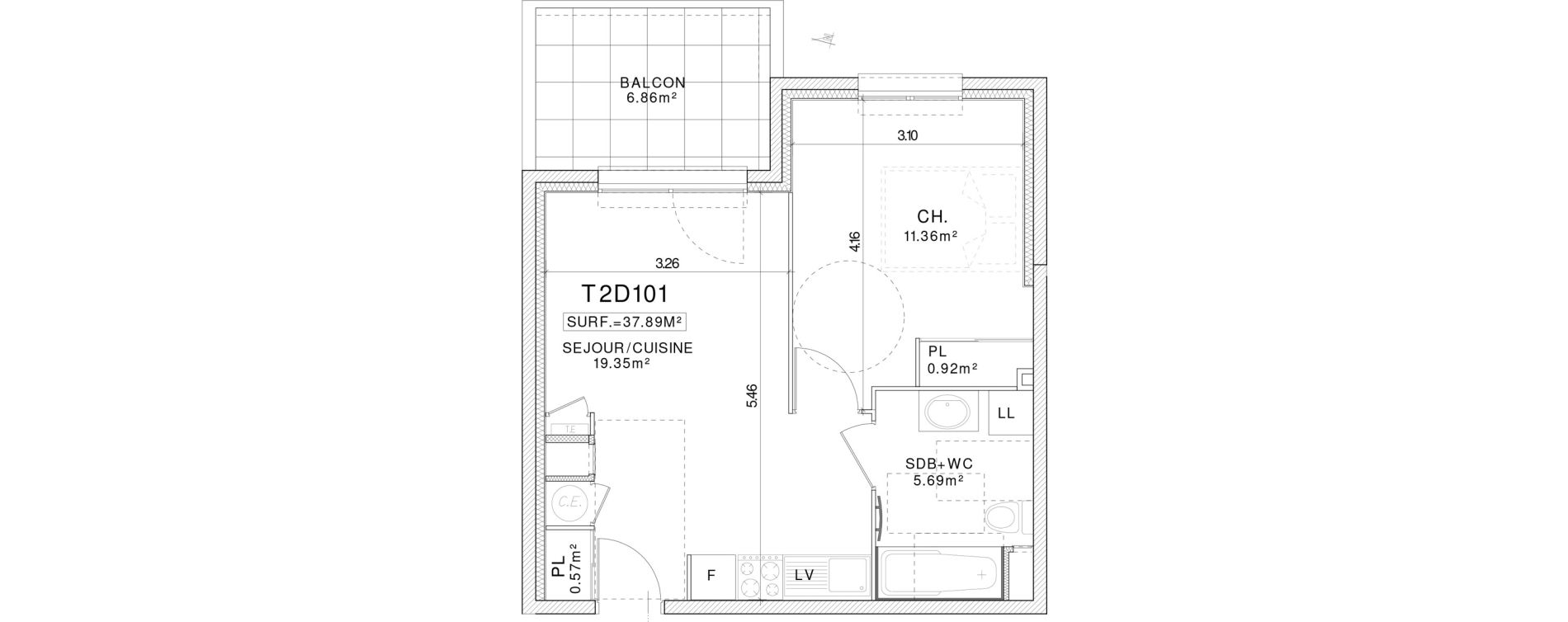 Appartement T2 de 37,89 m2 &agrave; Clermont-Ferrand Champratel