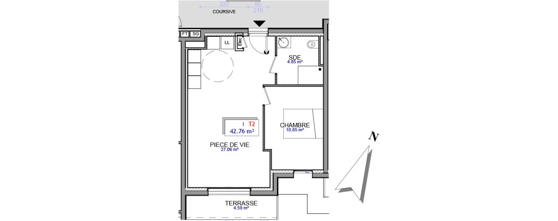 Appartement T2 de 42,76 m2 &agrave; Clermont-Ferrand Vallieres