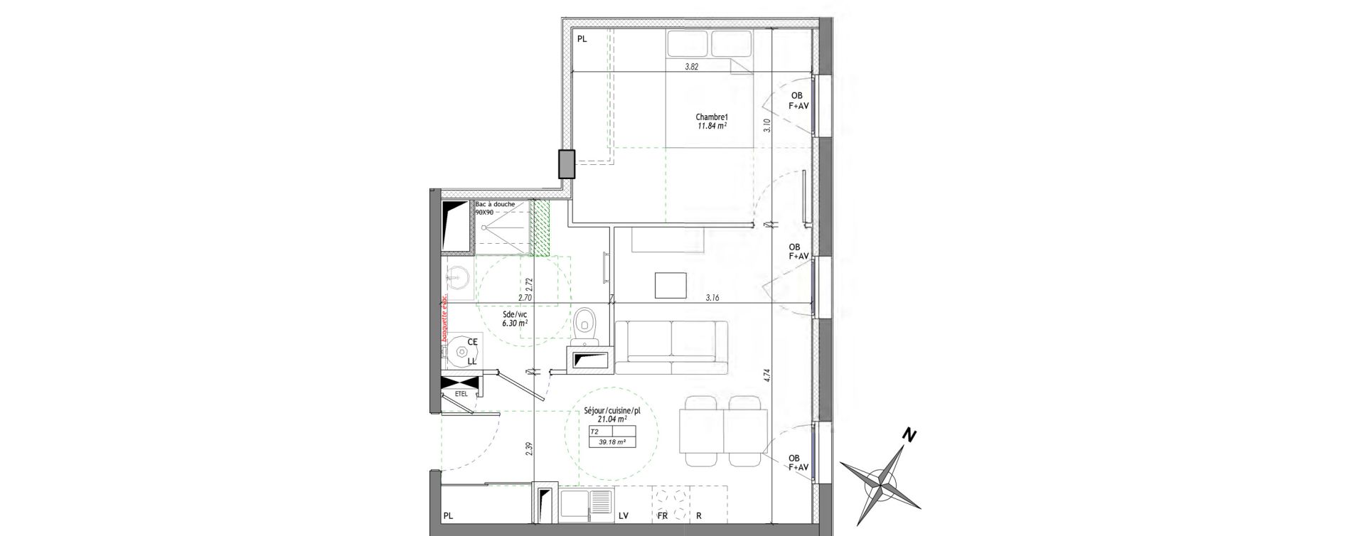 Appartement T2 de 39,18 m2 &agrave; Clermont-Ferrand Saint-jacques