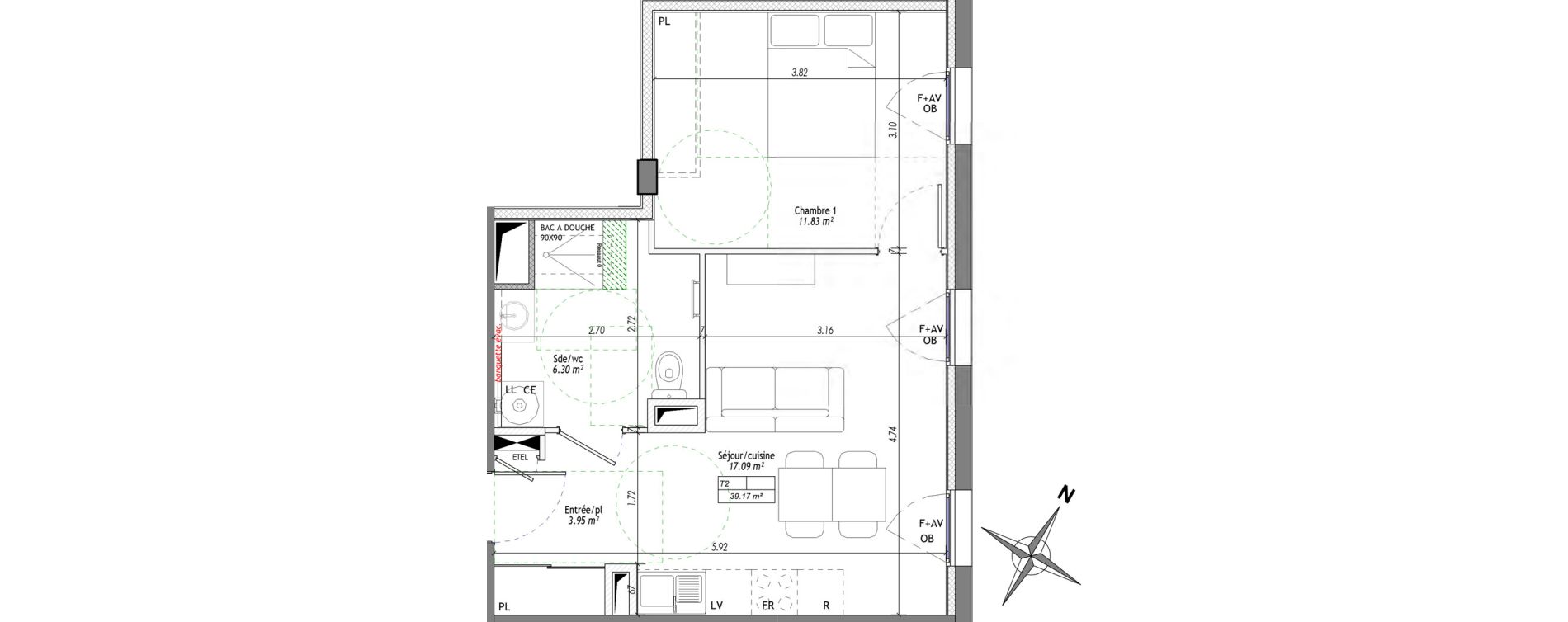 Appartement T2 de 39,17 m2 &agrave; Clermont-Ferrand Saint-jacques