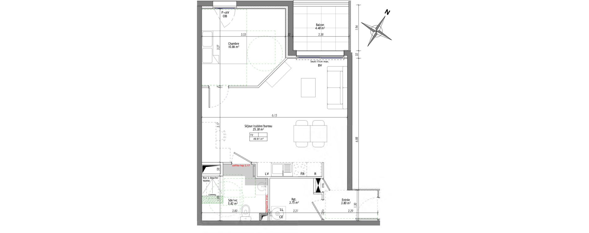 Appartement T2 de 49,61 m2 &agrave; Clermont-Ferrand Saint-jacques