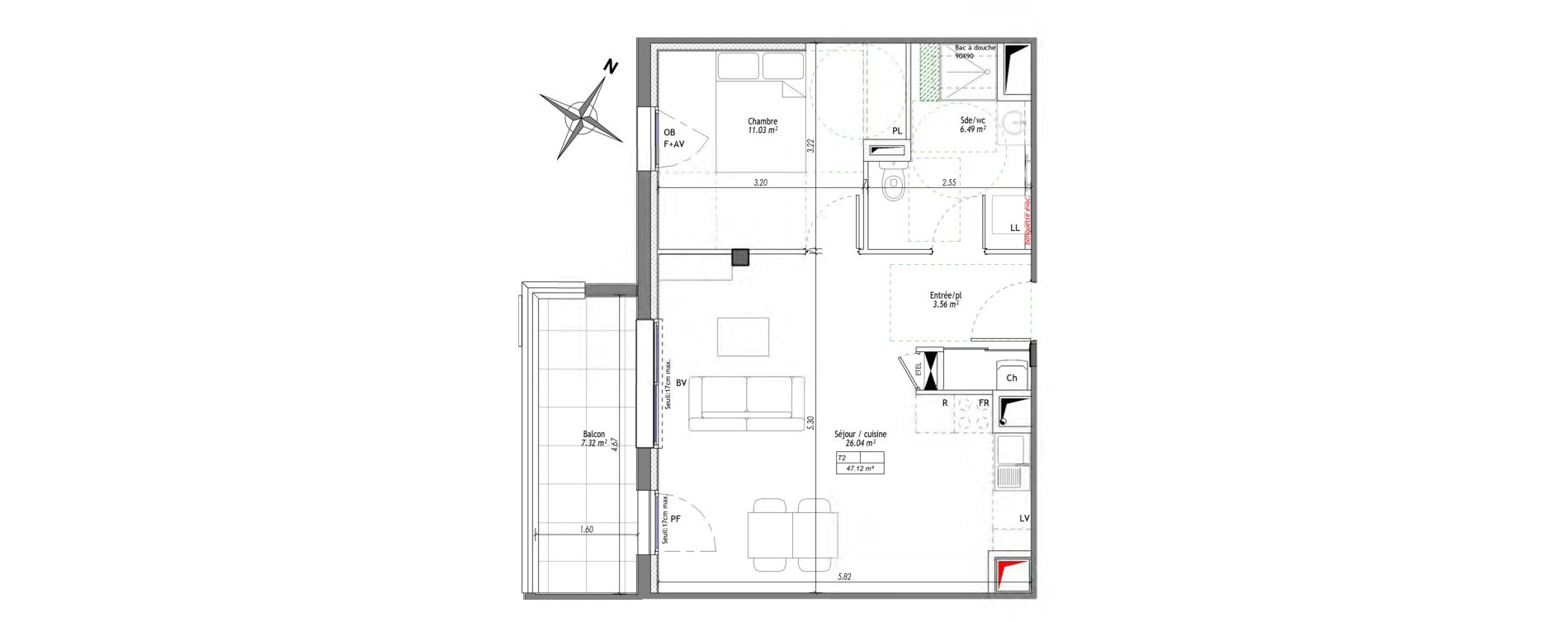 Appartement T2 de 47,12 m2 &agrave; Clermont-Ferrand Saint-jacques