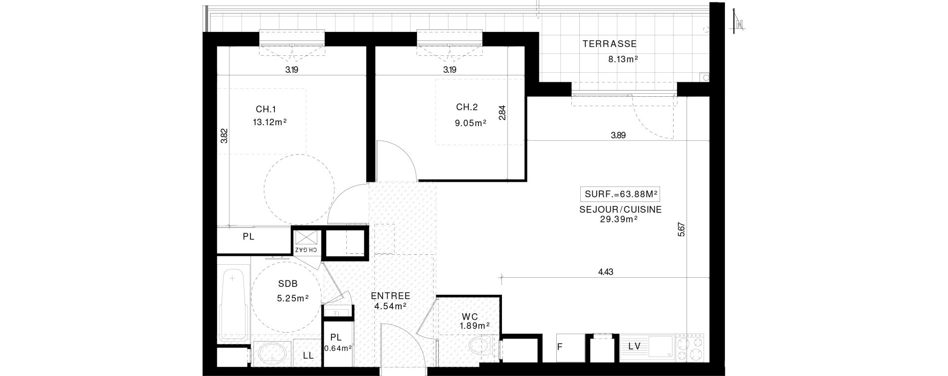 Appartement T3 de 63,88 m2 &agrave; Clermont-Ferrand La fontaine du bac