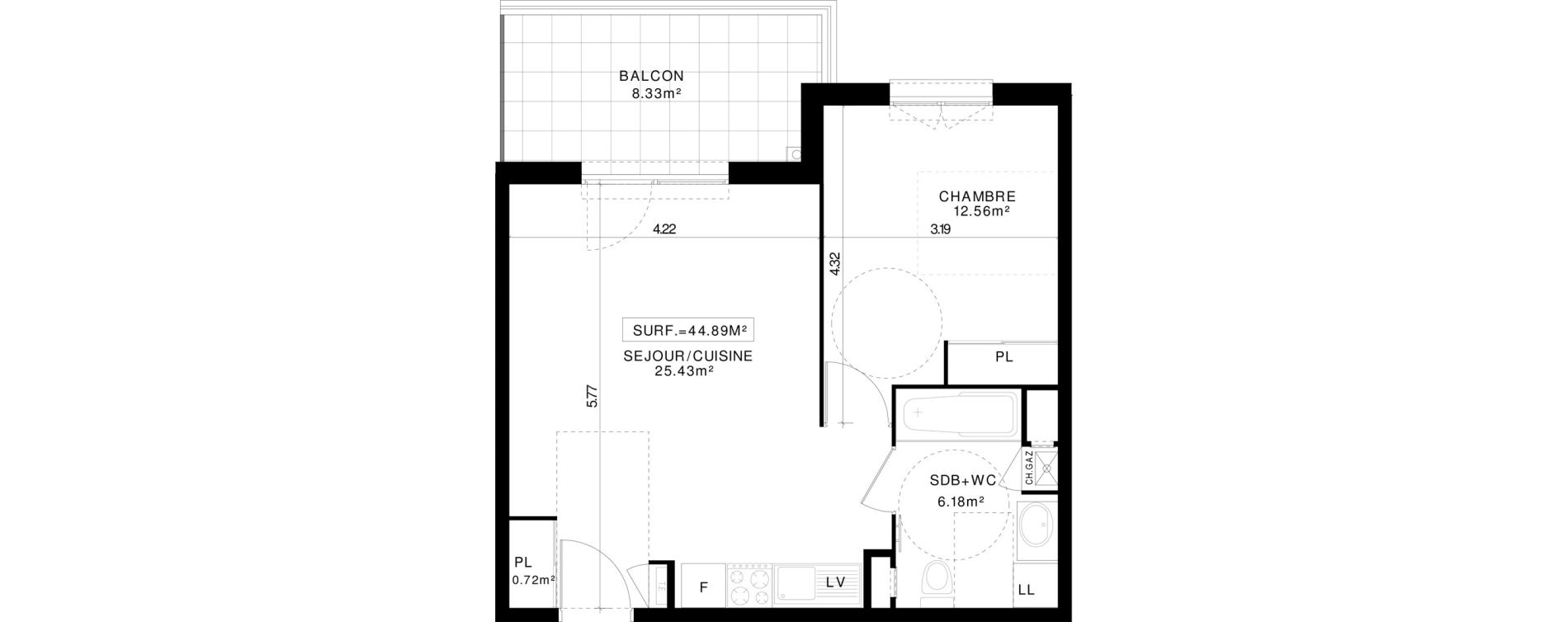 Appartement T2 de 44,89 m2 &agrave; Clermont-Ferrand La fontaine du bac