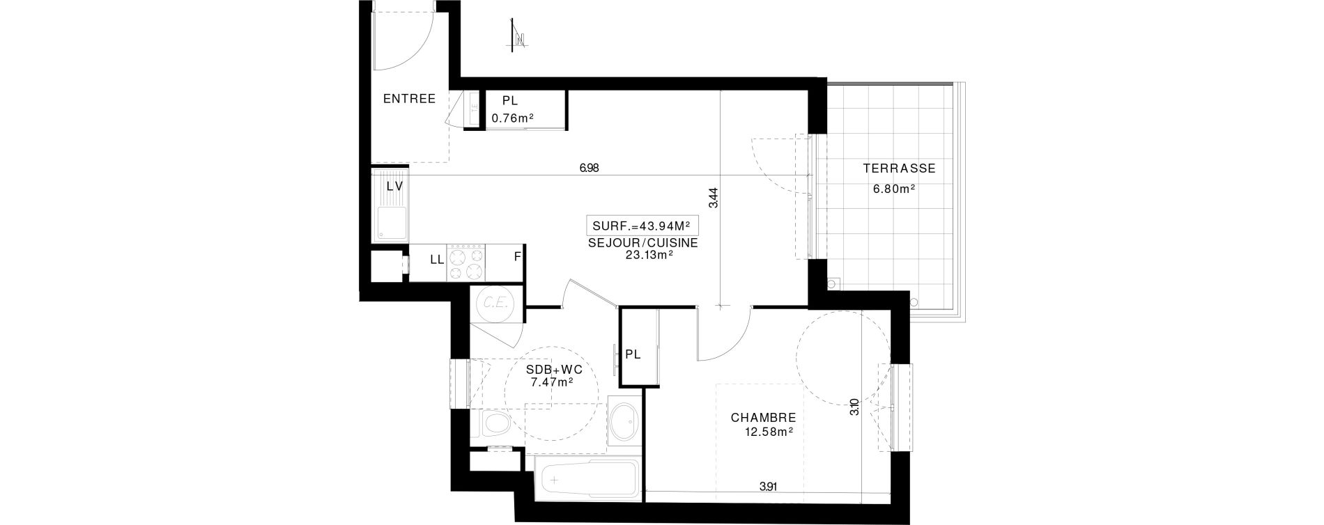 Appartement T2 de 43,94 m2 &agrave; Clermont-Ferrand La fontaine du bac