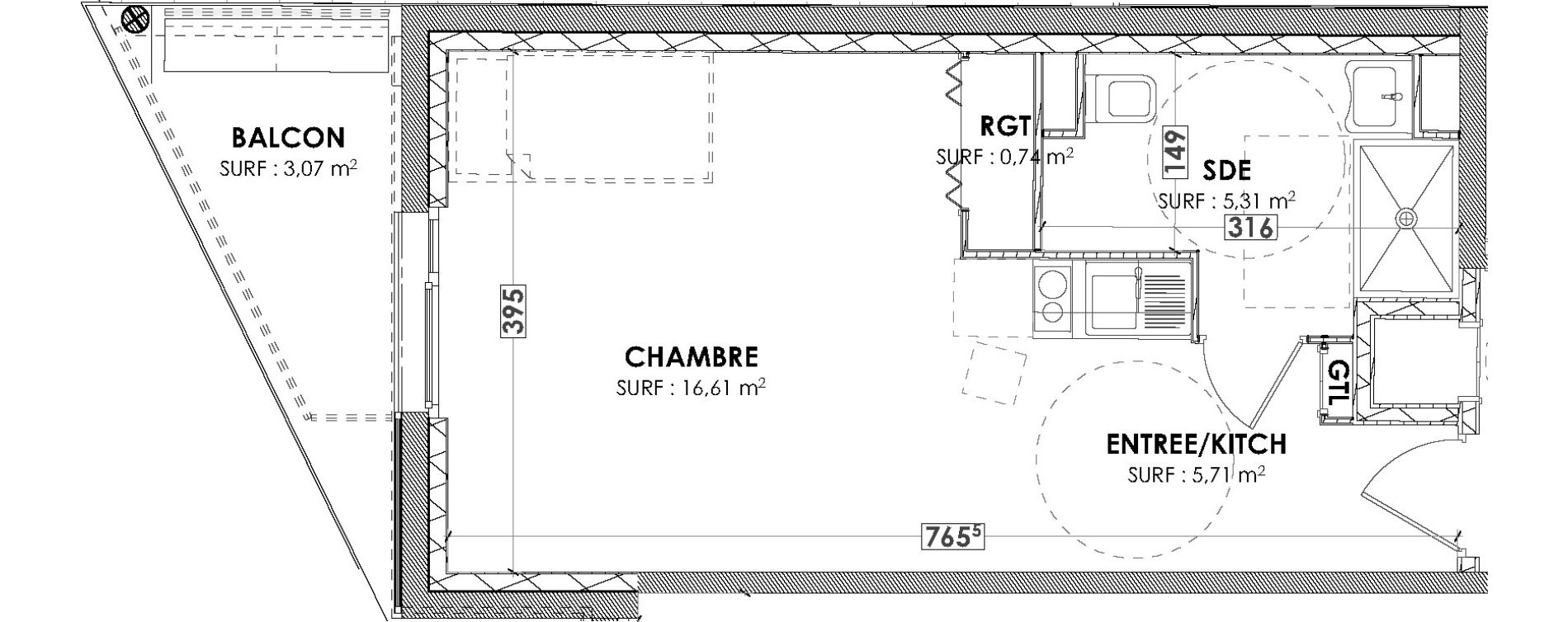 Appartement T1 de 28,37 m2 &agrave; Clermont-Ferrand La pradelle