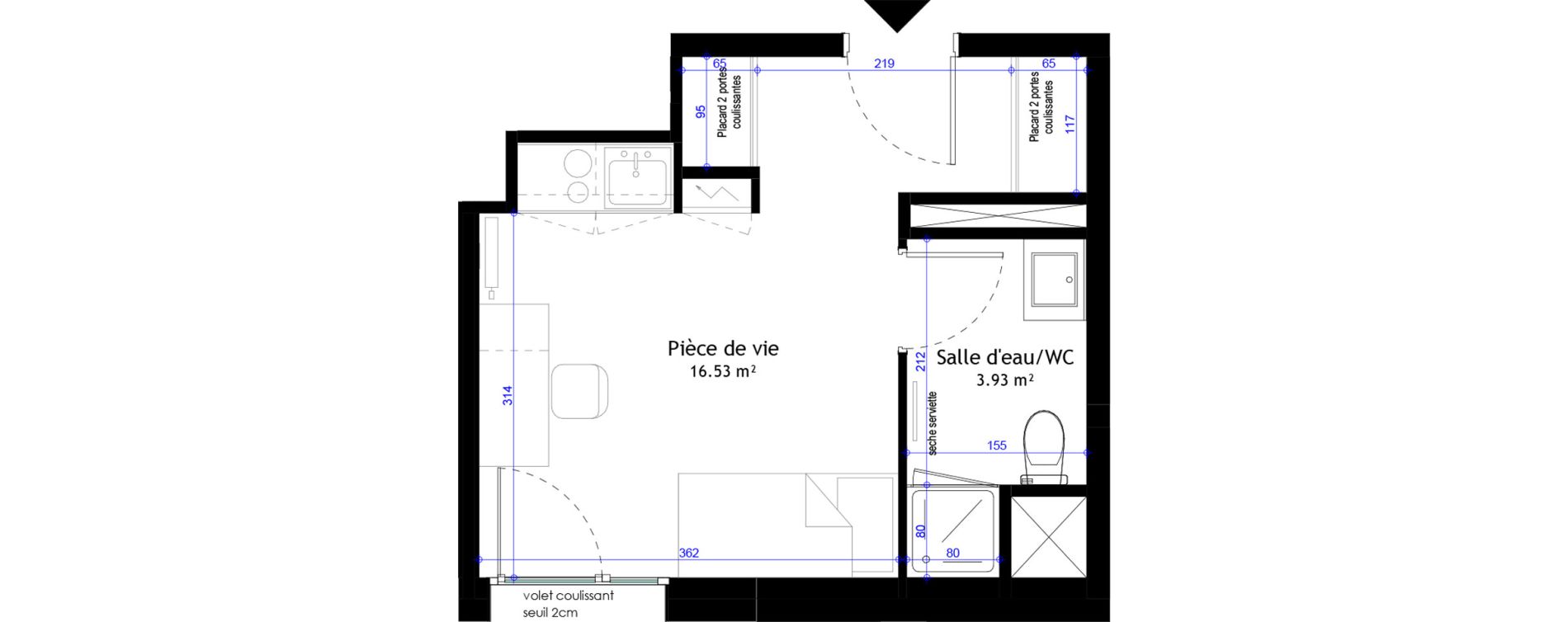 Appartement T1 meubl&eacute; de 20,46 m2 &agrave; Clermont-Ferrand L&eacute;on blum - la raye dieu