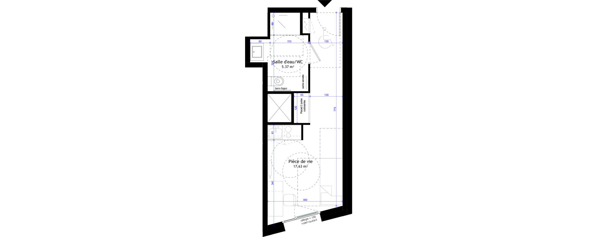 Appartement T1 meubl&eacute; de 23,00 m2 &agrave; Clermont-Ferrand L&eacute;on blum - la raye dieu