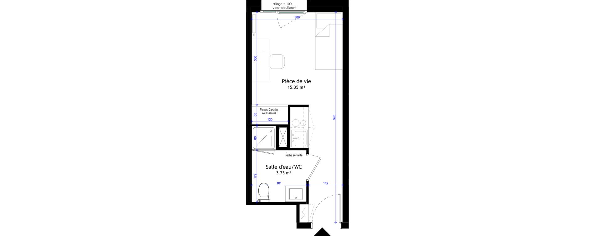 Appartement T1 meubl&eacute; de 19,10 m2 &agrave; Clermont-Ferrand L&eacute;on blum - la raye dieu