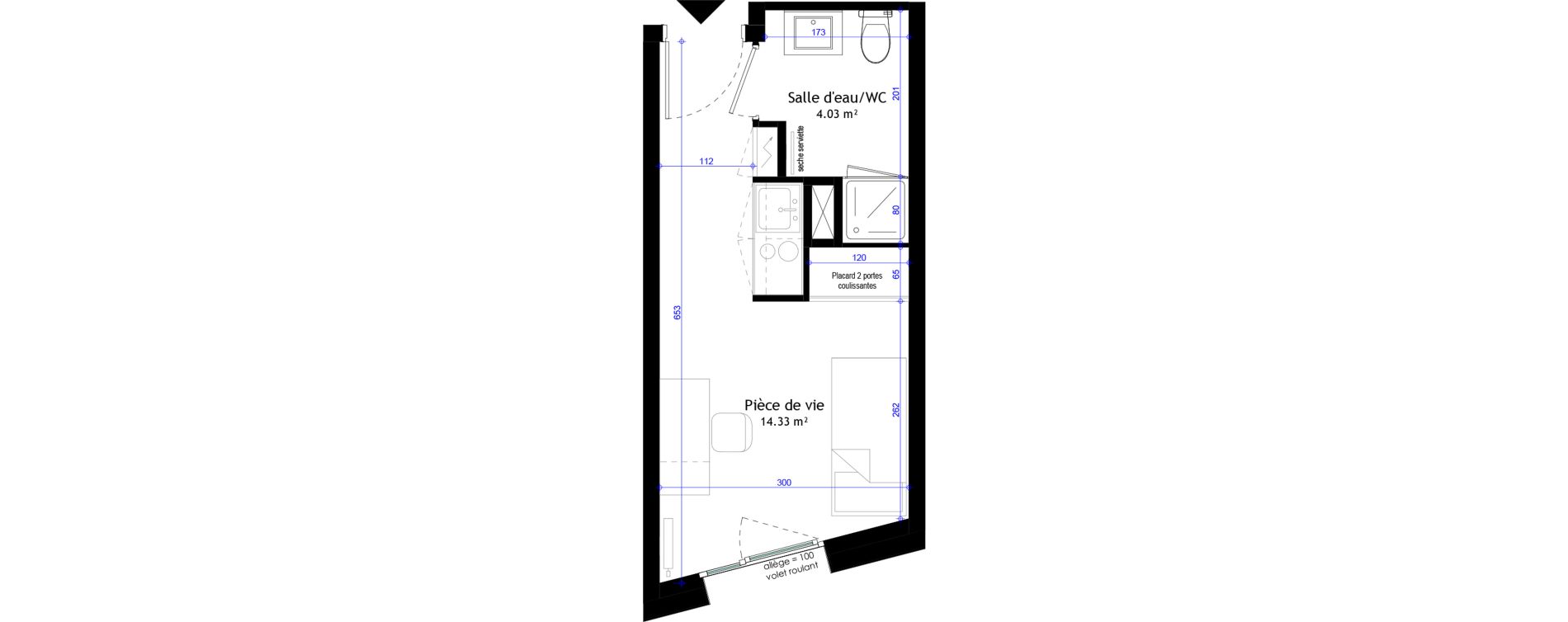 Appartement T1 meubl&eacute; de 18,36 m2 &agrave; Clermont-Ferrand L&eacute;on blum - la raye dieu